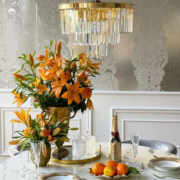 Żyrandol złoty GLAMOUR 50 cm kryształowy okrągły, nowoczesny, lampa wisząca