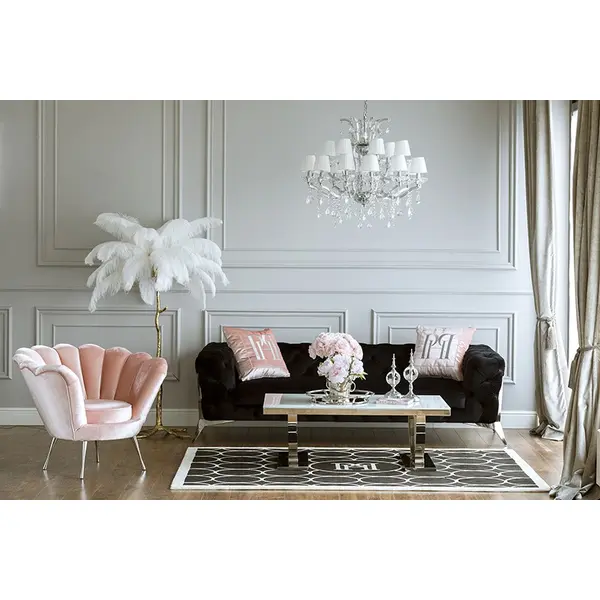 Fotel glamour SHELL SILVER nowojorski do sypialni przedpokoju różowy