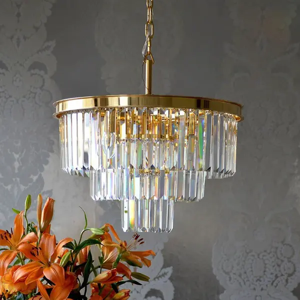 Żyrandol złoty GLAMOUR 50 cm kryształowy okrągły, nowoczesny, lampa wisząca