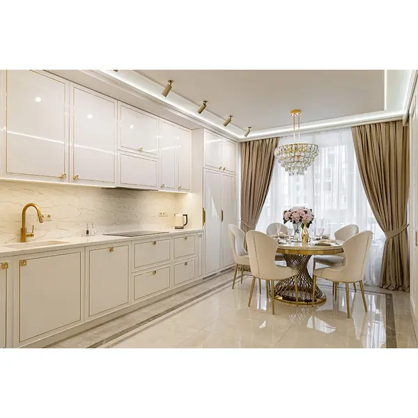 Stół designerski nowoczesny okrągły do jadalni z blatem  biały, czarny marmur lub Patagonia,  złoty 130 cm ANTONIO