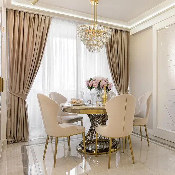 Stół designerski nowoczesny okrągły do jadalni z blatem  biały, czarny marmur lub Patagonia,  złoty 130 cm ANTONIO