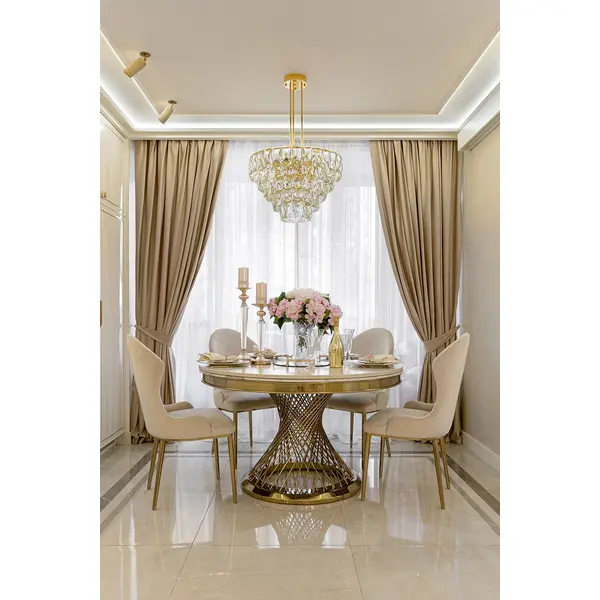 Stół designerski nowoczesny okrągły do jadalni z blatem  biały, czarny marmur lub Patagonia,  złoty 130 cm ANTONIO