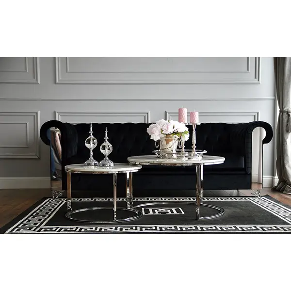 Coffee table modern silver glamour style with white stone top MARCO SILVER