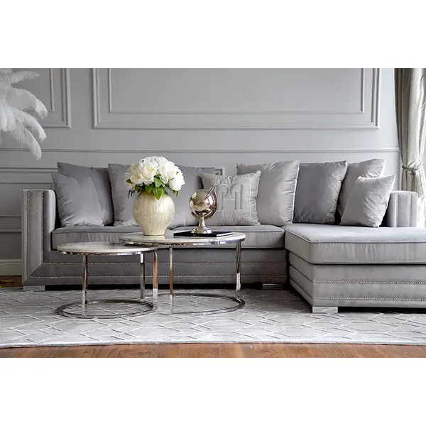 Coffee table modern silver glamour style with white stone top MARCO SILVER