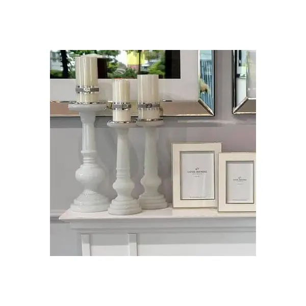 WIKA candlestick white patina glass