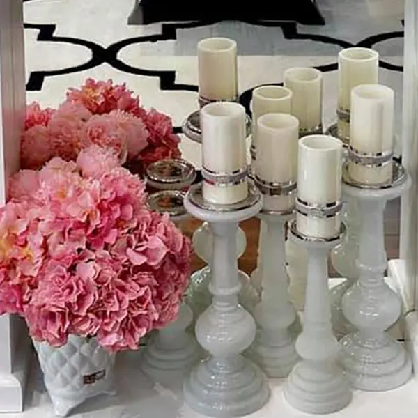 WIKA candlestick white patina glass