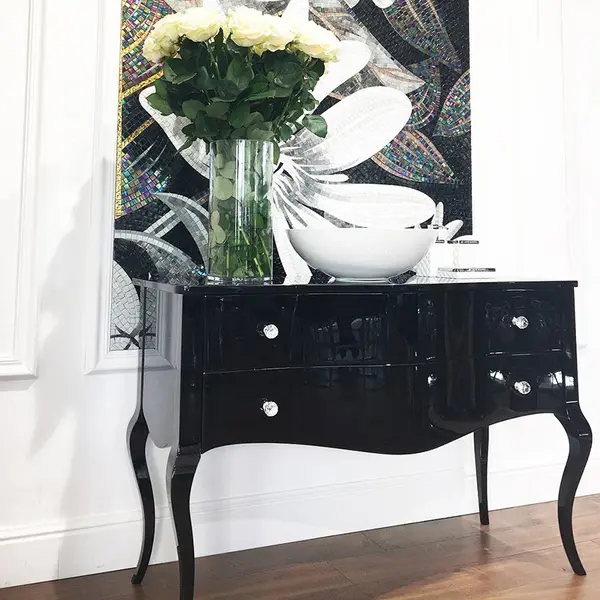 Komoda glamour łazienkowa drewniana stylowa o wysokim połysku styl glamour luksusowa czarna ELIZABETH