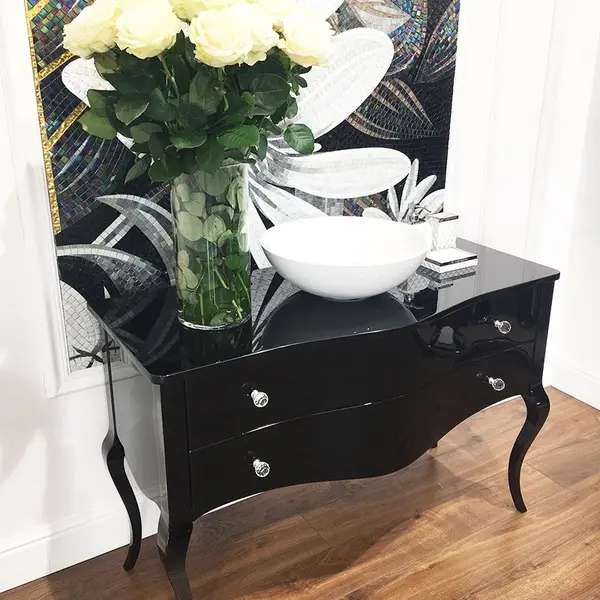 Komoda glamour łazienkowa drewniana stylowa o wysokim połysku styl glamour luksusowa czarna ELIZABETH