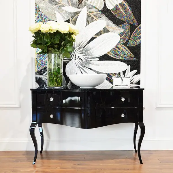 Komoda glamour łazienkowa drewniana stylowa o wysokim połysku styl glamour luksusowa czarna ELIZABETH