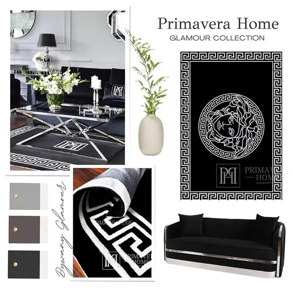 Nowoczesny dywan z greckim wzorem czarny biały  MEDUSA