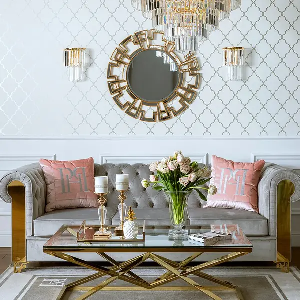 Ekskluzywna złota sofa pikowana glamour AVIATOR