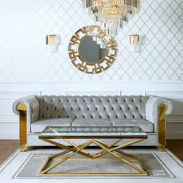 Ekskluzywna złota sofa pikowana glamour AVIATOR