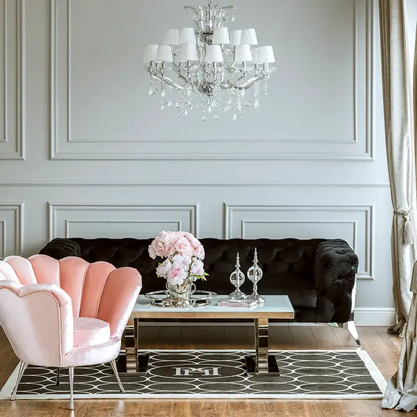 DIVA SILVER modern glamour black silver New York upholstered sofa