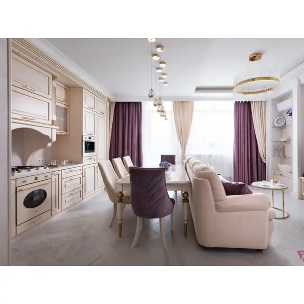 High gloss glamorous table, elegant white high gloss, light gold QUEEN