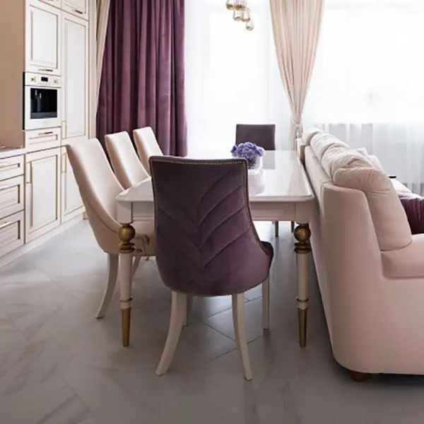 High gloss glamorous table, elegant white high gloss, light gold QUEEN