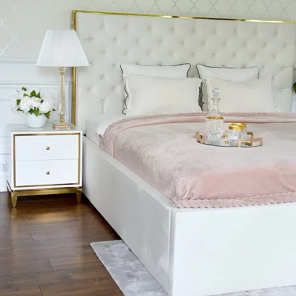 Glamour white gold lacquered bedside cabinet for bedroom Lorenzo S Gold OUTLET