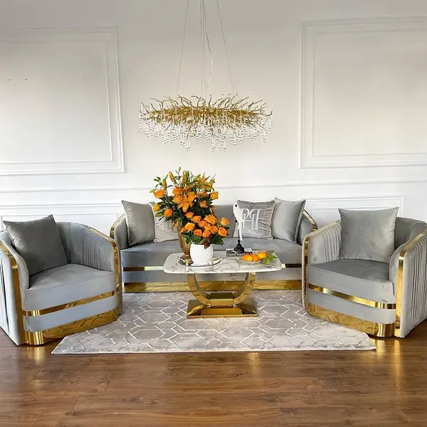 MADONNA elegant and modern grey gold glamour New York-style upholstered sofa for living room