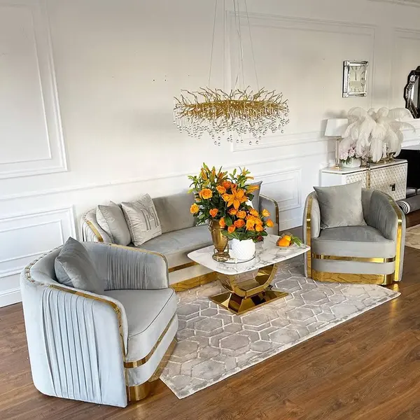MADONNA elegant and modern grey gold glamour New York-style upholstered sofa for living room