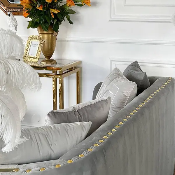 MADONNA elegant and modern grey gold glamour New York-style upholstered sofa for living room