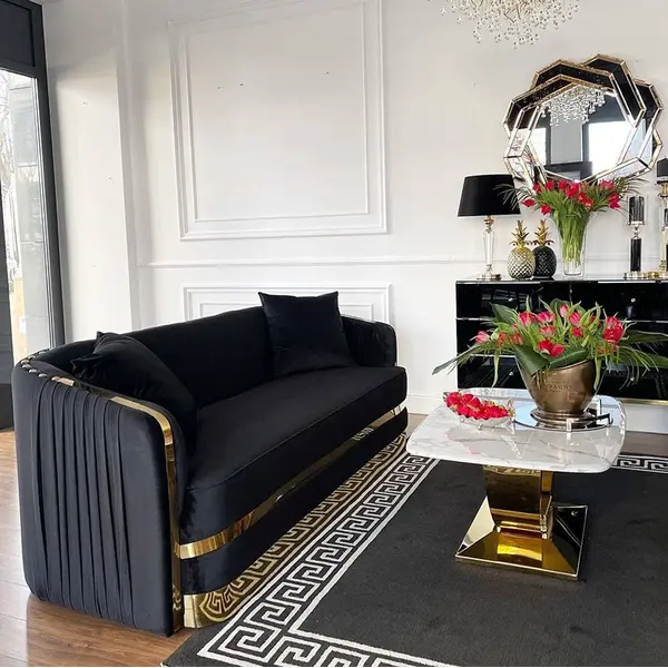 MADONNA modern black gold glamour New York-style upholstered sofa for living room