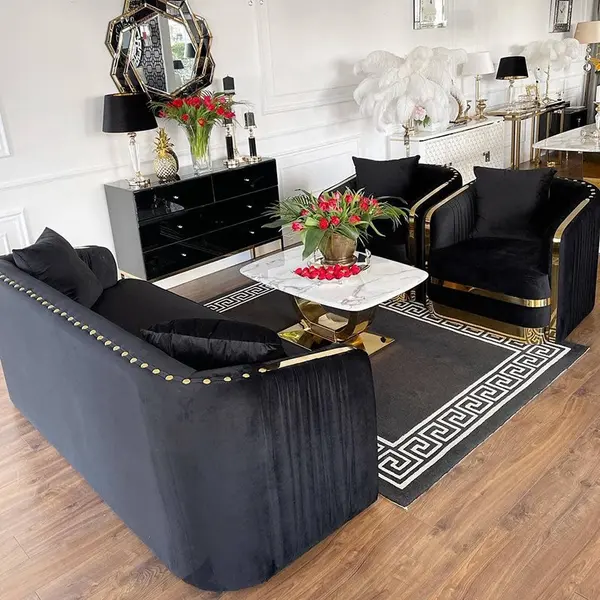 MADONNA modern black gold glamour New York-style upholstered sofa for living room