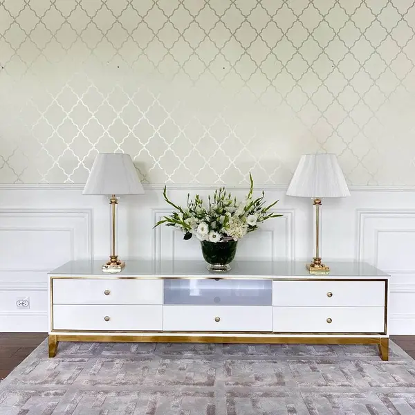 Komoda RTV glamour wysoki połysk biało złota luksusowa klasyczna Lorenzo L Gold