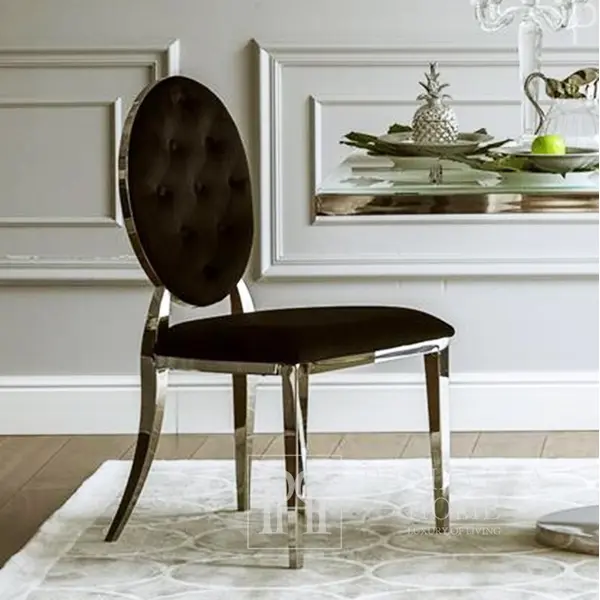 Glamour chair, upholstered quilted steel, for dining room black velour