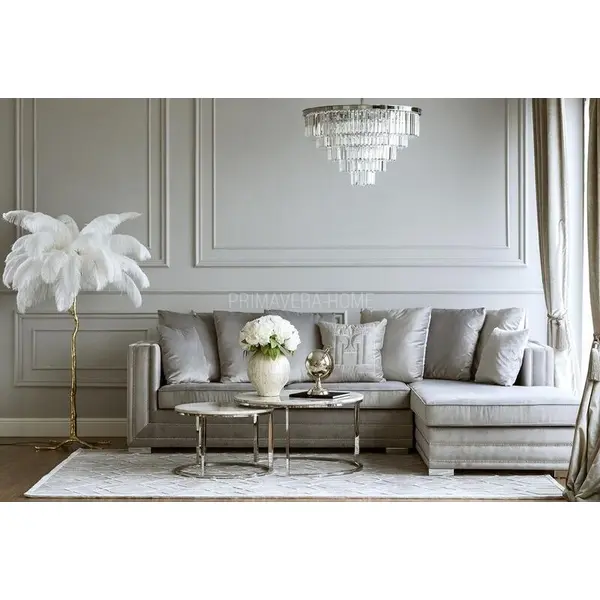 Aksamitny narożnik złoty, srebrny z funkcją spania nowoczesna kanapa narożna NERO