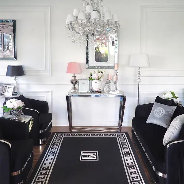 Konsola glamour srebrna z białym konglomeratem RALPH