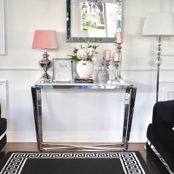 Konsola glamour srebrna z białym konglomeratem RALPH