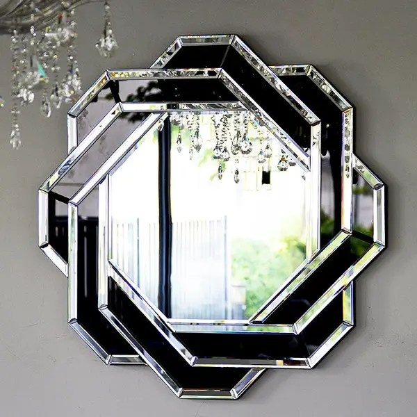 Lustro okrągłe DUNE BLACK SILVER geometryczne, srebrne czarne 85x85