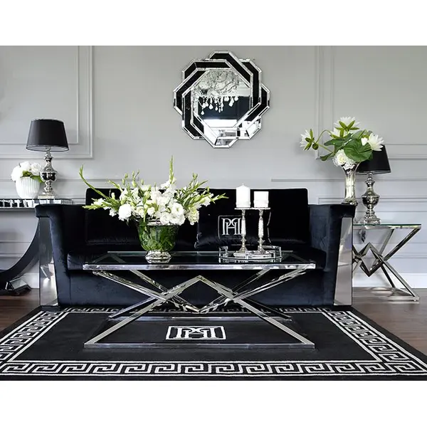 Lustro okrągłe DUNE BLACK SILVER geometryczne, srebrne czarne 85x85