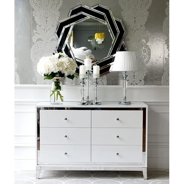 Lustro okrągłe DUNE BLACK SILVER geometryczne, srebrne czarne 85x85