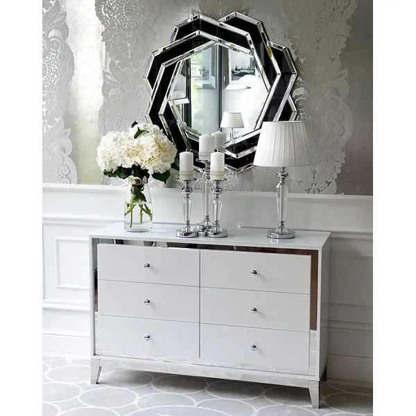 Lustro okrągłe DUNE BLACK SILVER geometryczne, srebrne czarne 85x85