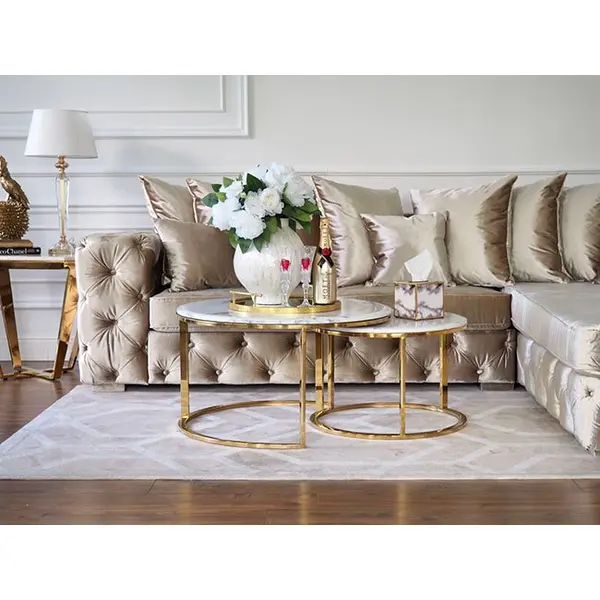 Luksusowy pikowany narożnik z funkcją spania aksamitna złota sofa narożna MILANO