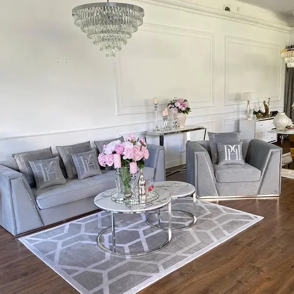 Coffee table modern silver glamour style with white stone top MARCO SILVER