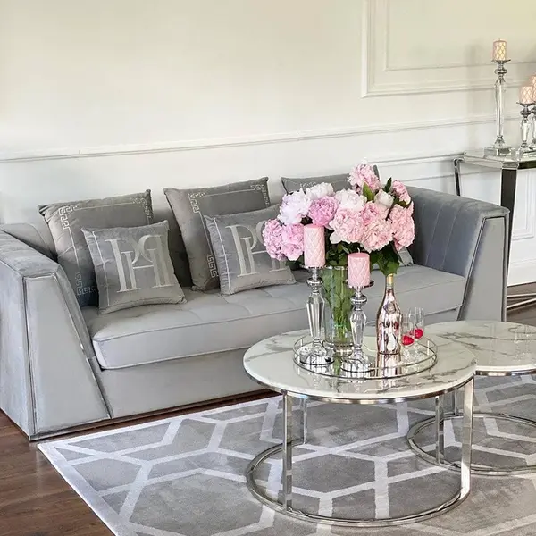 Coffee table modern silver glamour style with white stone top MARCO SILVER