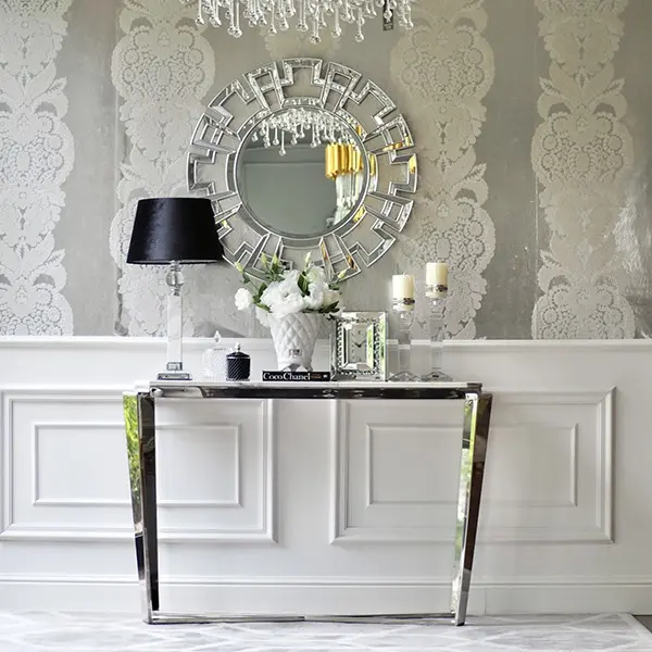 Konsola glamour srebrna z białym konglomeratem RALPH