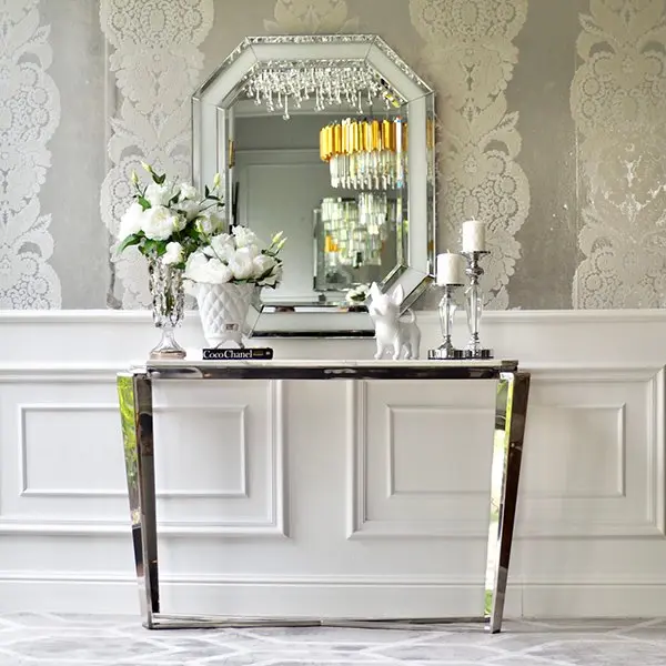 Konsola glamour srebrna z białym konglomeratem RALPH