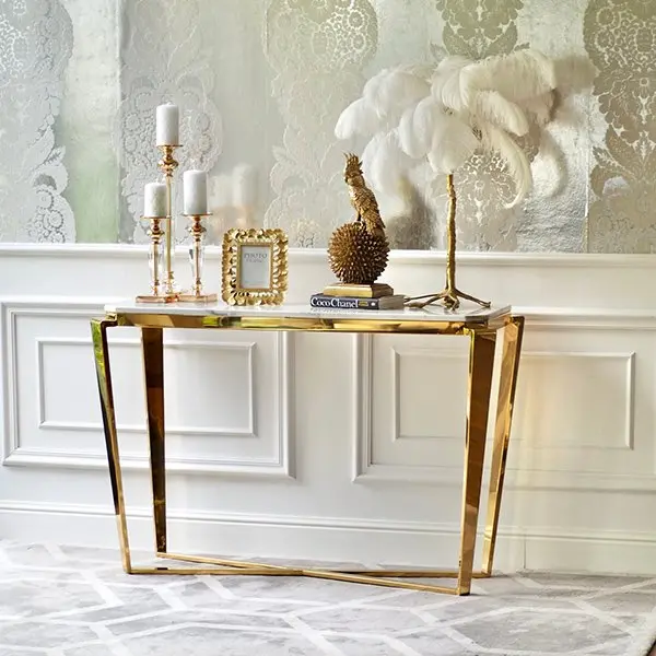 Konsola glamour złota z białym konglomeratem, nowoczesna, do salonu RALPH