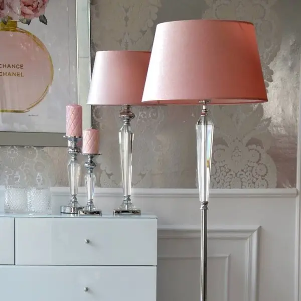 Lampa podłogowa glamour kryształowa stylowa nowoczesna podstawa srebrna TRINITY