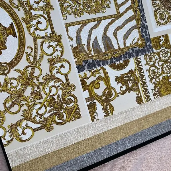 Luksusowa tapeta geometryczna Versace glamour kwadraty złota kolaż dekoracyjny