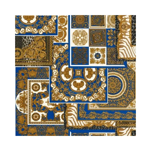 Luxurious Versace Découpage wallpaper with blue and gold squares