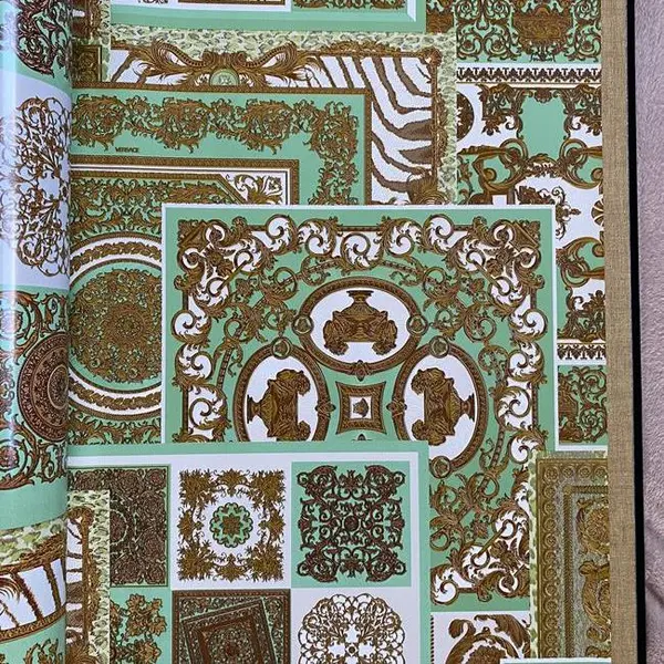 Luksusowa tapeta Versace Découpage kwadraty zielono złota
