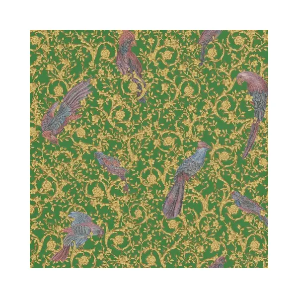 Tapeta glamour Versace Barocco Birds ornament ptaki, zielony złoty