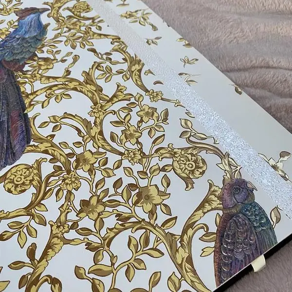 Tapeta glamour Versace Barocco Birds ornament ptaki, złota biała