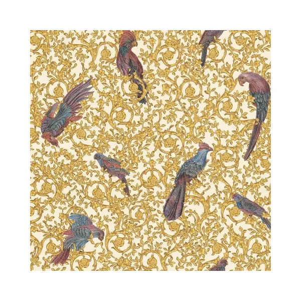 Tapeta glamour Versace Barocco Birds ornament ptaki, złota biała
