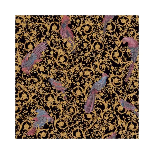 Wallpaper Versace Barocco Birds glamor ornament, birds, gold black