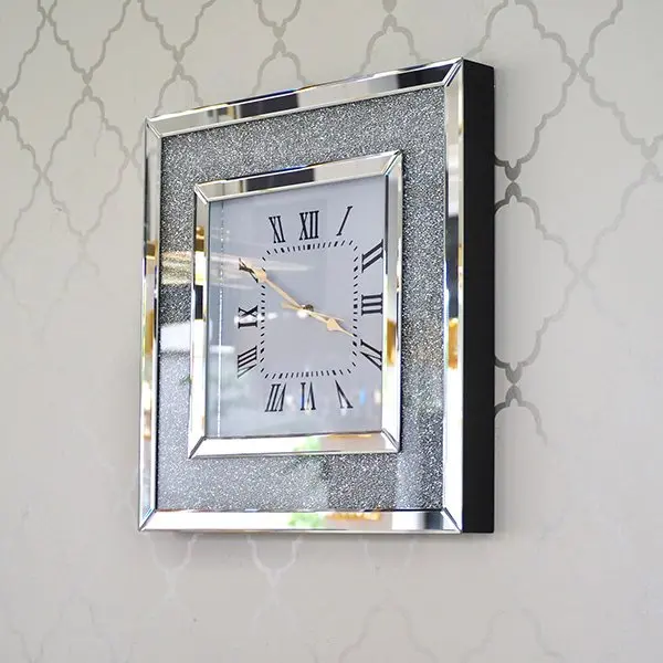 Wall clock PAOLA SILVER diamond mirrored 50x50 silver