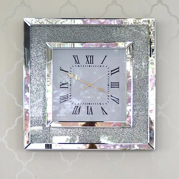 Wall clock PAOLA SILVER diamond mirrored 50x50 silver